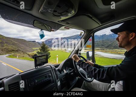 Caravan-Fahrer, Highway 7, Südinsel Neuseeland Stockfoto