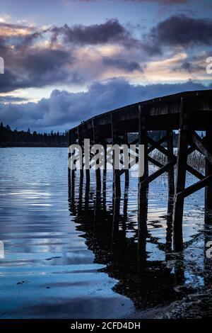 Abendstimmung und Promenade am Brunner See, Südinsel Neuseeland Stockfoto