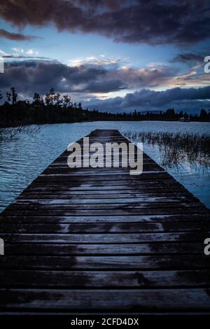 Abendstimmung und Promenade am Brunner See, Südinsel Neuseeland Stockfoto