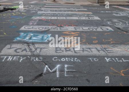 Minneapolis, MN, USA. September 2020. Eine allgemeine Ansicht des George Floyd Gedächtnisses und der umgebenden Gegend, in der George Floyd nahe 38. Straße und Chicago Allee am 4. September 2020 in Minneapolis, Minnesota getötet wurde. ( Credit: Chris Tuite/Image Space/Media Punch)/Alamy Live News Stockfoto