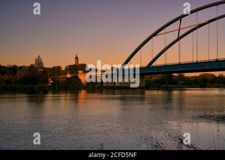 Hauptbrücke in Volkach, Unterfanken, Franken, Bayern, Deutschland Stockfoto