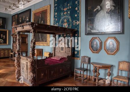 24. September 2018 Schloss Frederiksborg, Hillerod, Dänemark. Schlafzimmer in den Royal Apartments. Stockfoto