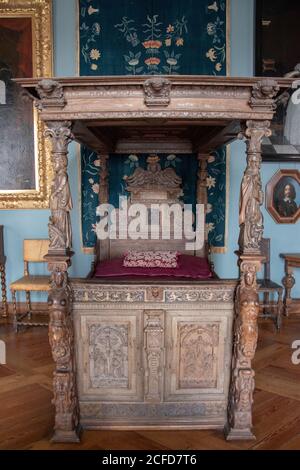 24. September 2018 Schloss Frederiksborg, Hillerod, Dänemark. Schlafzimmer in den Royal Apartments. Stockfoto