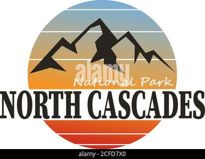 North Cascade Range National Park, USA Outdoor Adventure Illustration. Stock Vektor