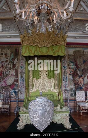 24. September 2018 Schloss Frederiksborg, Hillerod, Dänemark. Schlafzimmer in der Royal Residence. Stockfoto