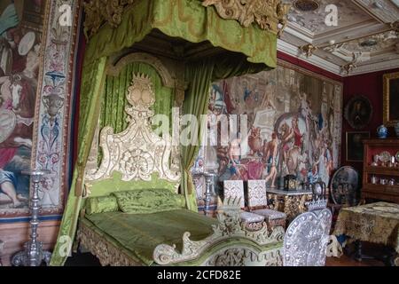 24. September 2018 Schloss Frederiksborg, Hillerod, Dänemark. Schlafzimmer in der Royal Residence. Stockfoto
