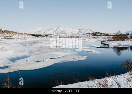 Ausläufer des Flusses Thingvallavatn im Thingvellir Nationalpark, Island Stockfoto