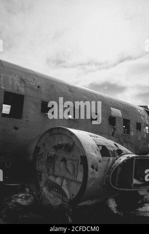 DC3 Flugzeugwrack auf Sólheimasandur, Island Stockfoto