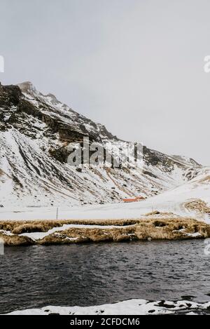 Landschaft bei Skógafoss im Winter, Island Stockfoto