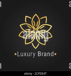 Blumenlogo Luxus golden elegant Branding auf schwarzem Hintergrund für Restaurant, Spa, Hotel Business Stock Vektor