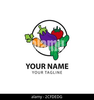 Gemüse-Logo-Design. RAW Food Vektor-Design. Logo für vegetarische Speisen Stock Vektor