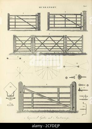 Husbandry - Gates and Fences Kupferstich aus der Encyclopedia Londinensis OR, Universal Dictionary of Arts, Sciences, and literature; Band X; herausgegeben von Wilkes, John. Veröffentlicht 1811 in London Stockfoto