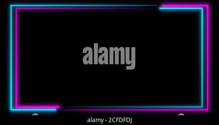 Neon-Hintergrund mit LED-Frame-Bildschirme. Fluoreszierendes abstraktes Blau, violette Spektralfarbe. Ultraviolette Lichter . Virtual Reality Future Design 3d Render Stockfoto