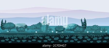 Boden und Land mit verschiedenen Arten von Vegetation, Gras, Laub Landschaft, für die Entwicklung von ui-Spiele, Anwendungen, Vektor-Cartoon-Stil, isoliert Stock Vektor