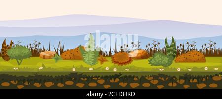 Boden und Land mit verschiedenen Arten von Vegetation, Gras, Laub Landschaft, für die Entwicklung von ui-Spiele, Anwendungen, Vektor-Cartoon-Stil, isoliert Stock Vektor
