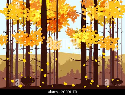 Wald, Berge, Silhouetten von Kiefern, Tannen, Panorama, Horizont, Vektor, Illustration, isoliert Stock Vektor