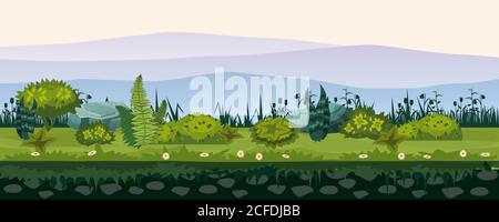 Boden und Land mit verschiedenen Arten von Vegetation, Gras, Laub Landschaft, für die Entwicklung von ui-Spiele, Anwendungen, Vektor-Cartoon-Stil, isoliert Stock Vektor