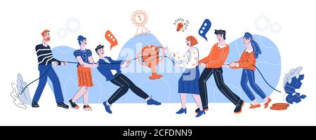 Business Teams ziehen Seil, Tauziehen als Business-Wettbewerb Metapher. Stock Vektor