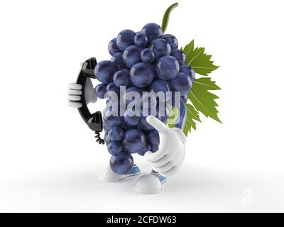 Trauben Charakter hält ein Telefon Hörer isoliert auf weißem Hintergrund Stockfoto