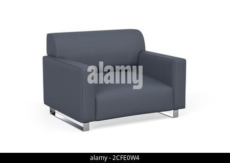 Einzelsofa in marineblauem Stoff mit Metallbeinen an Weißer Hintergrund - 3d-Rendering Stockfoto