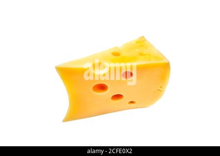 Stück Käse isoliert auf weißem Hintergrund. Stockfoto