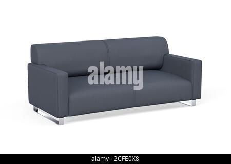 Zwei-Sitzer-Sofa in marineblauem Stoff mit Metallbeinen Auf weißem Hintergrund - 3d-Rendering Stockfoto