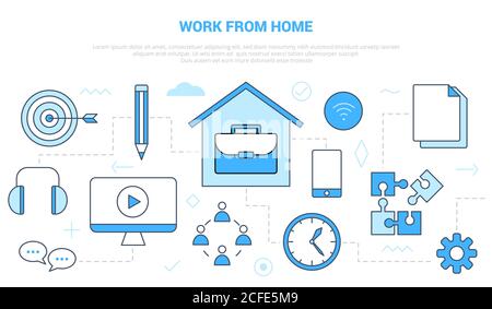 Arbeiten von zu Hause wfh Konzept mit Icon Set Template Banner Mit moderner blauer Farbgebung Stock Vektor