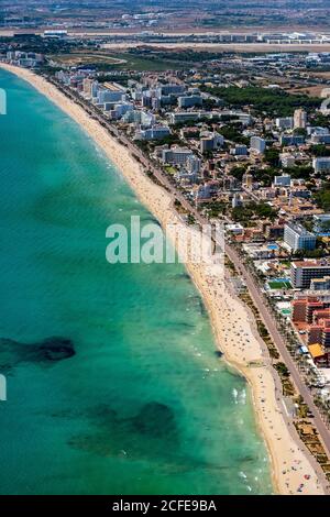 Luftbild, Arenal Strand mit Balneario 5, Balneario 6, Balneario 5, S'arenal, Arenal, Ballermann, Mallorca, Balearen, Spanien Stockfoto