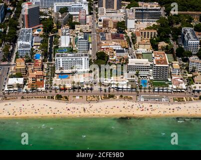 Luftbild, Arenal Strand mit Balneario 5, Balneario 6, Balneario 5, S'arenal, Arenal, Ballermann, Mallorca, Balearen, Spanien Stockfoto