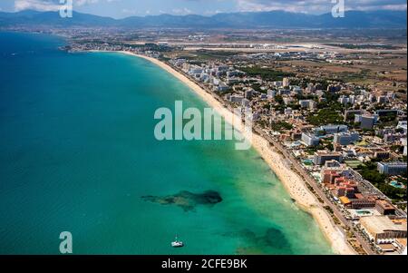 Luftbild, Arenal Strand mit Balneario 5, Balneario 6, Balneario 5, S'arenal, Arenal, Ballermann, Mallorca, Balearen, Spanien Stockfoto