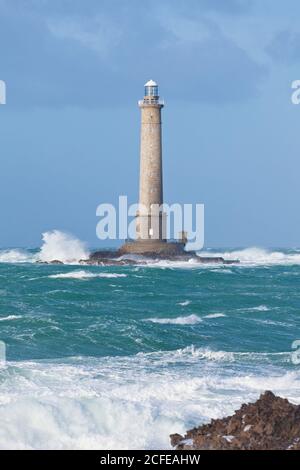 Goury Leuchtturm während Sturm, Normandie Stockfoto