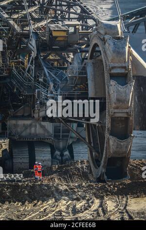 19. Januar 2019, Jüchen, Nordrhein-Westfalen, Deutschland - Eimer-Radbagger im RWE Braunkohlerevier Garzweiler, Rheinisches Braunkohlerevier Stockfoto