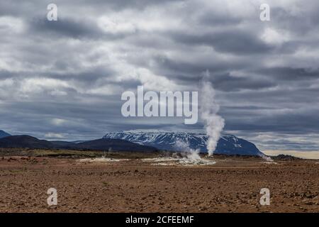 Hverarond, die heißen Quellen im Gebiet Myvatn, Island. Stockfoto