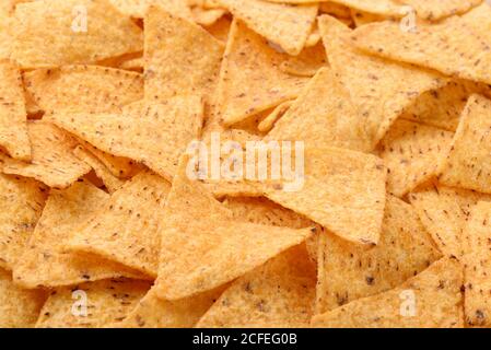 Nahaufnahme der mexikanischen Nacho-Chips Hintergrund Stockfoto