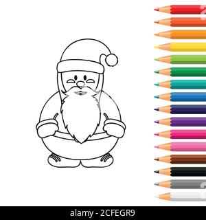 Cute santa zum Ausmalen Buch mit Bleistiften Vektor Illustration EPS10 Stock Vektor