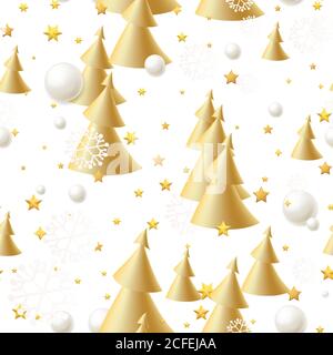 Schöne nahtlose Muster mit konischen abstrakten Gold weihnachtsbäume, Sterne Konfetti, Schneeball. Ggreat für Neujahr und weihnachtsfeier Plakate, Kopf Stock Vektor