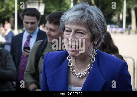 Britische Premierministerin Theresa May, konservative Parteipolitikerin, Nahaufnahme Porträt, London, Großbritannien Stockfoto