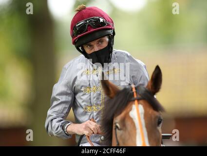 Jockey Ryan Moore vor den Betfair Superior Mile Stakes während des Betfair Sprint Cup Day 2020 auf der Haydock Racecourse, Newton-le-Willows. Stockfoto