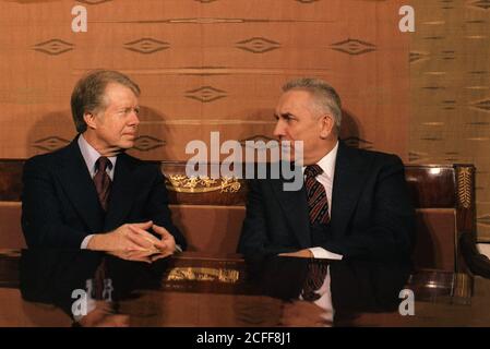 Jimmy Carter und Edward Gierek erster Sekretär von Polen ca. 30 Dezember 1977 Stockfoto