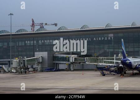 Rajiv Gandhi International Airport, Hyderabad Airport, Indien. Indigo Airways Stockfoto