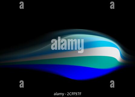 Abstrakter Hintergrund, dynamische blau glänzende Form auf schwarzem Hintergrund Stockfoto