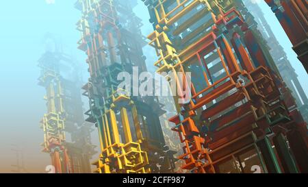 Abstrakter Hintergrund 3D, fantastische Alien-Strukturen, 3d Rendering Illustration. Stockfoto