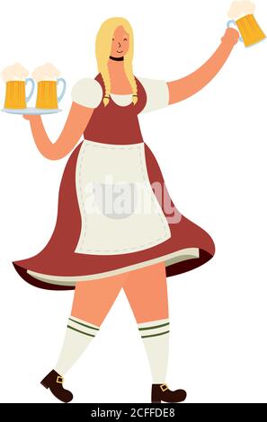 Schöne deutsche Frau Bier trinken Charakter Vektor Illustration Design Stock Vektor