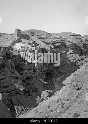 Straße nach Hebron Mar Saba etc. Gesamtansicht von Mar Saba. Ca. 1900 Stockfoto