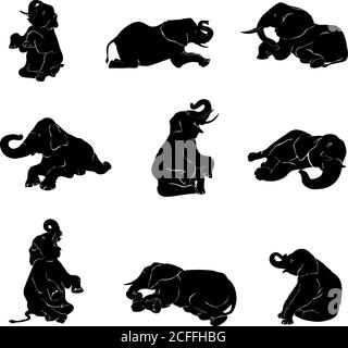 Elefant, Figur, Vektor, Grafik, Bild, isoliert, Illustration, Tier, Zoo, Kopf, Rüssel, Ohren, Stoßzähne, schwarz, groß, Vektor, Grafik, Silhouette Stock Vektor