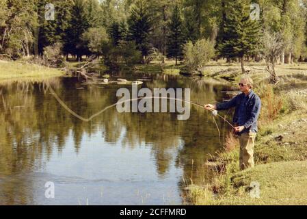 Jimmy Carter Angeln im Grand Tetons WY Ca. 29. August 1978 Stockfoto