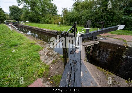 Lock 3 auf dem Montgomery Canal in Shropshire in der Nähe des Naturreservats Aston Locks. Stockfoto