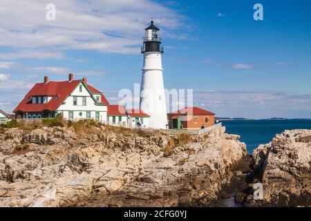 Portland Head Lighthouse in Portland, Maine, etablierten in1791 war, ist der älteste Leuchtturm in Maine. Stockfoto