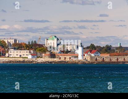 Portsmouth Harbour Lighthouse liegt in Fort Constitution am Piscataqua River in New Castle, New Hampshire, am Portsmouth Harbour. Stockfoto