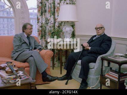 Jimmy Carter trifft AFL-CIO-Arbeitsleiter George Meany Ca. 01/13/1978 Stockfoto